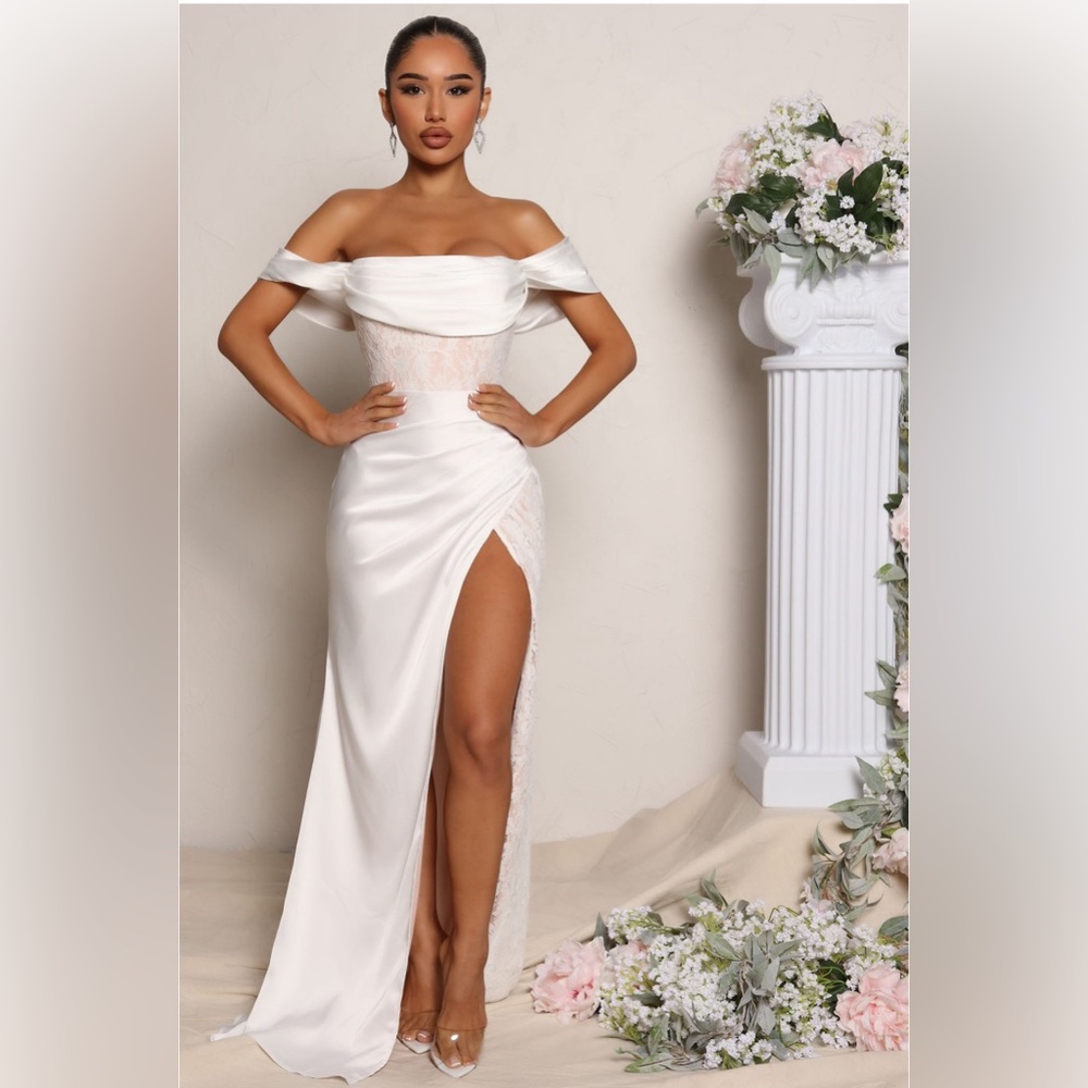 Down The Aisle Satin Maxie Dress-White/Cream